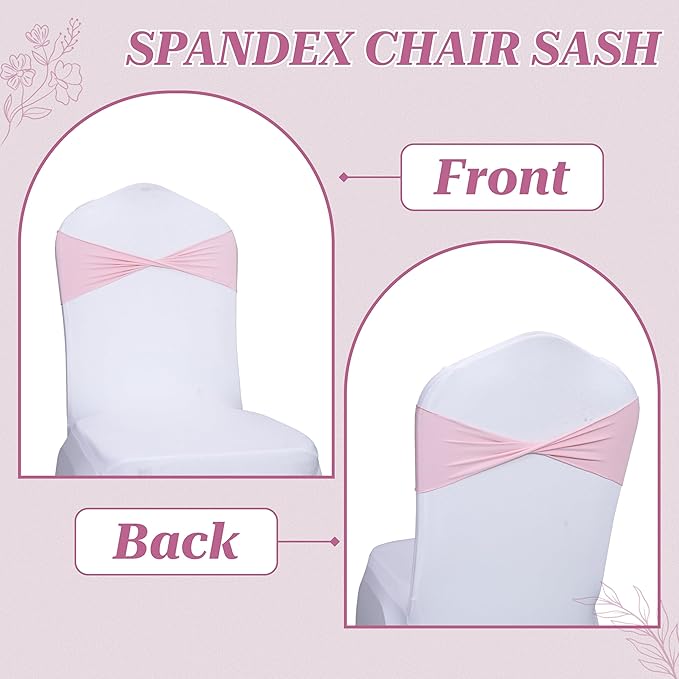 MDS Pack of 10 Spandex Chair Sashes Bows Elastic Stretch Dining Chair Bands Ties Without Slider Buckle Universal fits for Wedding Baby Shower Birthday Party Banquet Event Decoration - Blush Pink