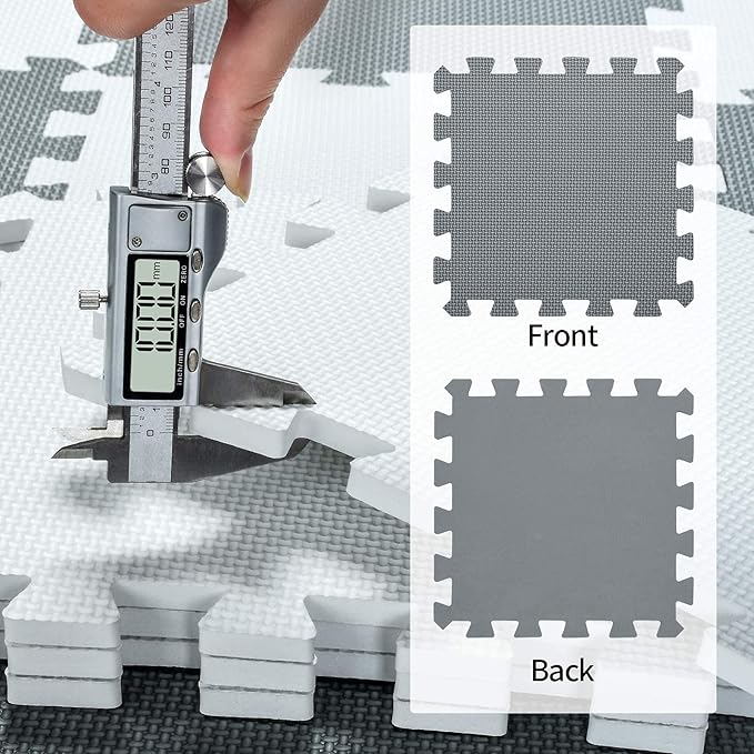 qqpp EVA Rubber 18 Tiles Interlocking Puzzle Foam Floor Mats - Baby Play Mat for Playing | Exercise Mat for Home Workout. Black. QC-Db18N