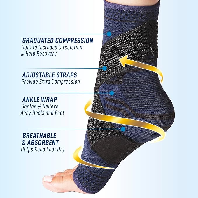 Miracle Foot Relief Ankle Wrap, One Size, Ankle Compression Sleeve with Adjustable Strap for Heel & Foot Discomfort, Ankle Support for Adult Men & Women