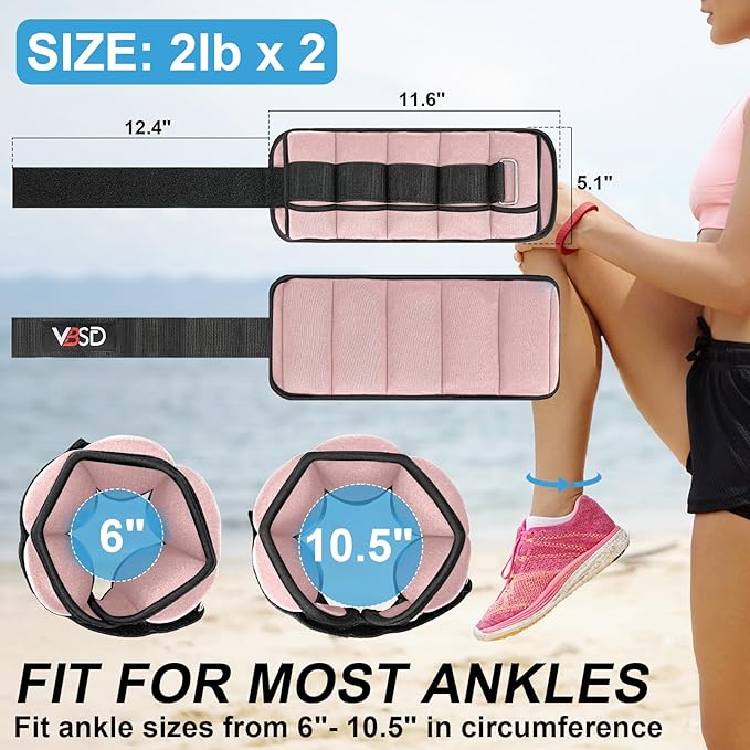 VBSD Adjustable Ankle Weights for Men Women, 2 4 6 8 10 lbs 1 Pair Leg Weight Straps, Weighted Ankle Weight Set with Removable Sandbags for Walking Running Yoga Physical Therapy Gym Home Workout
