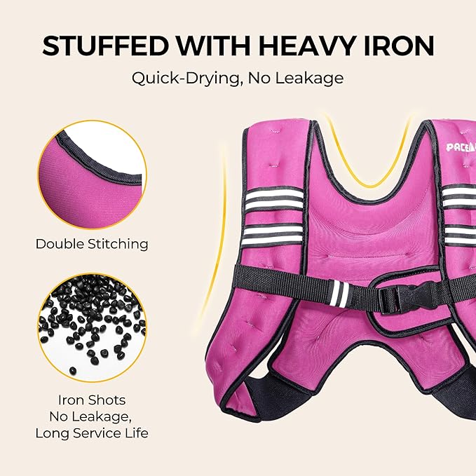 PACEARTH Weighted Vest,6lb/8lb/10lb/12lb/16lb/20lb/25lb/30lb Weight Vest with Reflective Stripe, Body Weight Vests for Women, Men, Weight Loss Workout, Strength Training, Running, Walking, Jogging