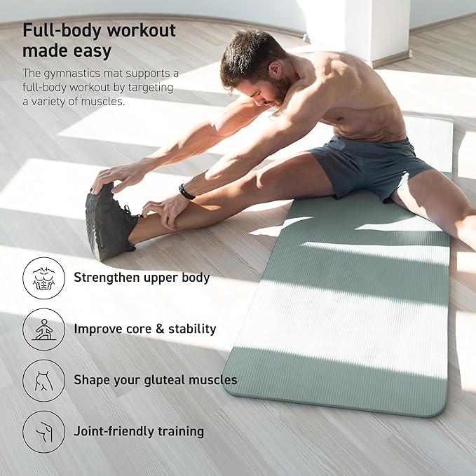MSPORTS Yoga Mat Premium Non Slip Thick – Extra Comfortable Exercise Mat for Home Workouts, Pilates, Stretching & Gym – Cushioned NBR Foam, Gym Mat with Strap, for Women & Men