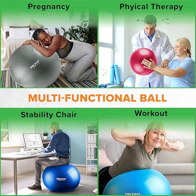 SmarterLife PRO MAX Exercise Ball – Yoga, Stability & Balance Trainer for Core Workouts, Fitness, Physical Therapy, Pregnancy & Office Chair Support – Anti-Slip, Anti-Burst