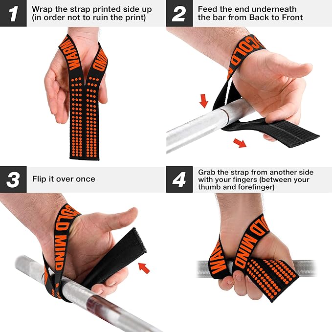 WARM BODY COLD MIND V1 Lifting Wrist Straps for Olympic Weightlifting - Rated at 660 lb - Hand Wraps for Powerlifting, Weight Lifting, Bodybuilding Functional/Cross Training, Deadlift Gym Bar, Cotton