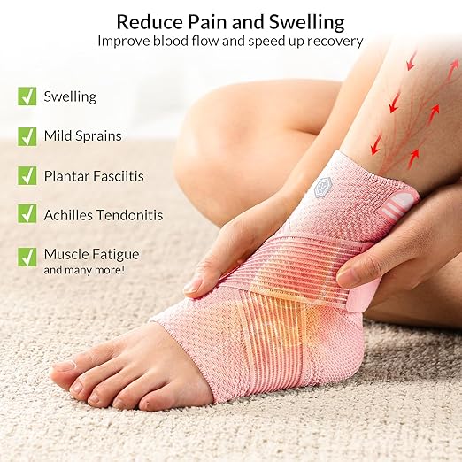 ZOELION Ankle Brace Compression Support with Removable Fishnet Strap, 3D Knit Plantar Fasciitis Relief Achilles Tendonitis Brace, Ankle Compression Sleeve for Pain Relief & Injury Healing, Pink/L