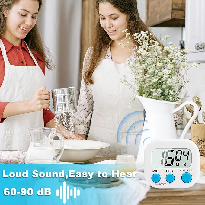 6 Pack Digital Kitchen Timer Multi-Function Magnetic Timers Classroom Timer for Kids Loud Alarm Big LCD Display Electronic Timers for Cooking, Classroom, Exercise, Meeting(Blue, Green, Pink, White)