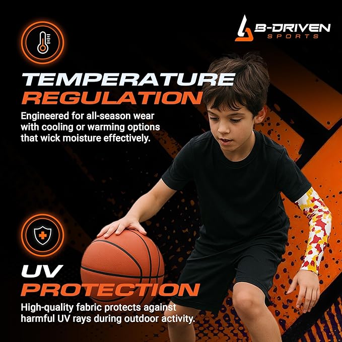 B-Driven Sports Pro Fit Compression Arm Sleeve - Arm Sleeve for Men Women & Youth - Basketball, Baseball, Football - Single