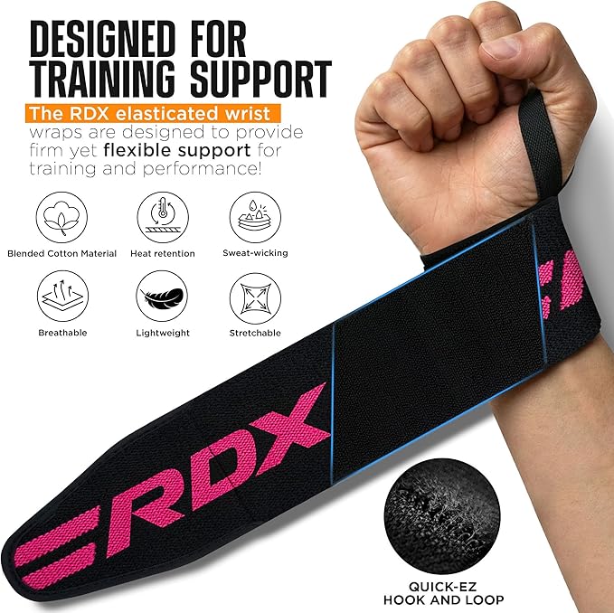 RDX Wrist Wraps for Weightlifting (Pair), IPL USPA Approved, Elasticated 18” Cotton Straps Support with Thumb Loop, Gym Wrap for Weight Lifting Powerlifting Competition Strength Training Bodybuilding