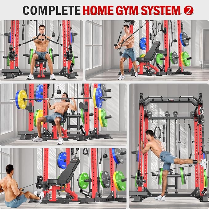 Power Cage Multi-Function Power Rack with Cable Crossover System,1500 LBS Capacity Squat Rack with Weight Bench,for Home Gym