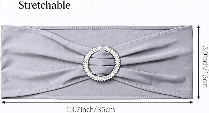 50 Pack Spandex Silver Grey Chair Sashes with Slider Buckles for Wedding Chairs Bows Bands for Party Feast Banquet Engagement Anniversary Bridal Shower Event Decoration