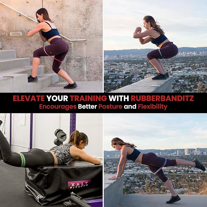Rubberbanditz Extra Thick Booty Bands - for Glutes and Legs Workouts - Includes eGuide for Women - Mini Loop Exercise Band Engages HIPS, Thighs, Butt, and Abs - 5 Mini Resistance Band Sizes 5-100 lbs