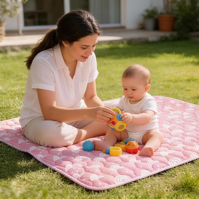 Viviland Baby Mats for Floor, 71x59 Inch Playpen Mat, Thicker & Large Soft Cushioning Padding Playmat for Baby and Toddlers Infants, Non-Slip & Machine Washable, Pink Rainbow