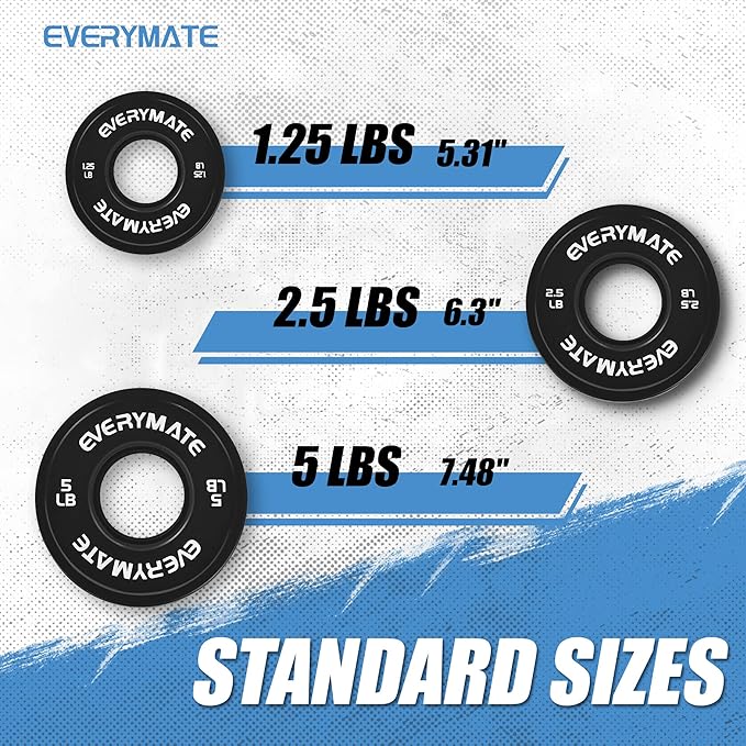 EVERYMATE Black Change Weight Plates 1.25LB 2.5LB 5LB Set Fractional Olympic Bumper Plates for Cross Training Steel Insert Strength Training
