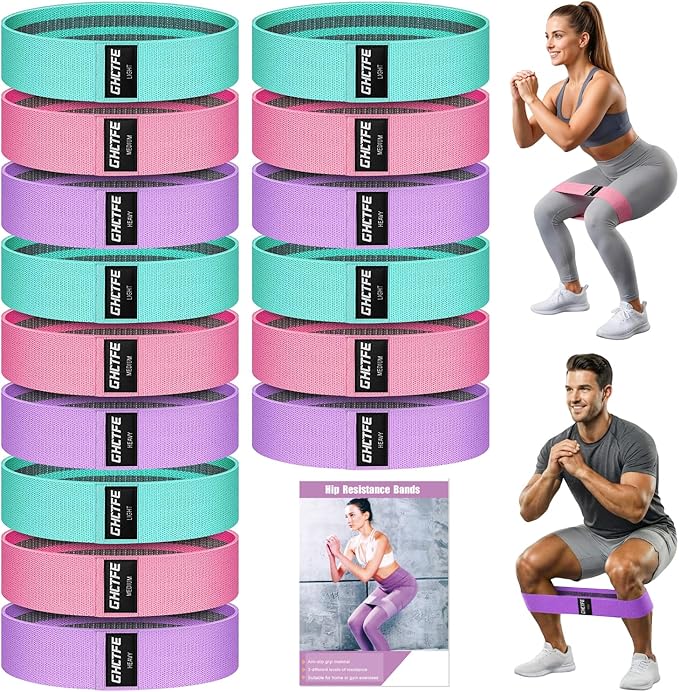 15PCS Fabric Resistance Bands for PT& Yoga Class, Athletes Training, Home Gym Exercise, Non-Slip Booty Bands Bulk Set for Glute, Leg Bands for Women, 3 Resistance Levels with Carry Bag