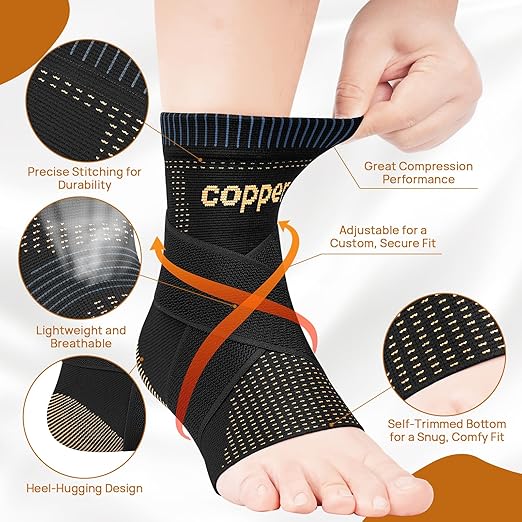JIUFENTIAN Ultra-Thin & Copper Infused Ankle Support - Adjustable Compression Ankle Brace for Sprain Recovery, Plantar Fasciitis & Daily Pain Relief | Breathable, Durable, Fits Any Shoe (Small)
