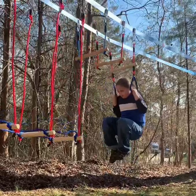 Lily's Things Trapeze Swing Bar with Gymnastic Rings | Ninja Warrior Accessories for Ninja Slackline Obstacle Course | Gym Accessories| Monkey Bar Set | Attaches to Most Home Playground Equipment Sets
