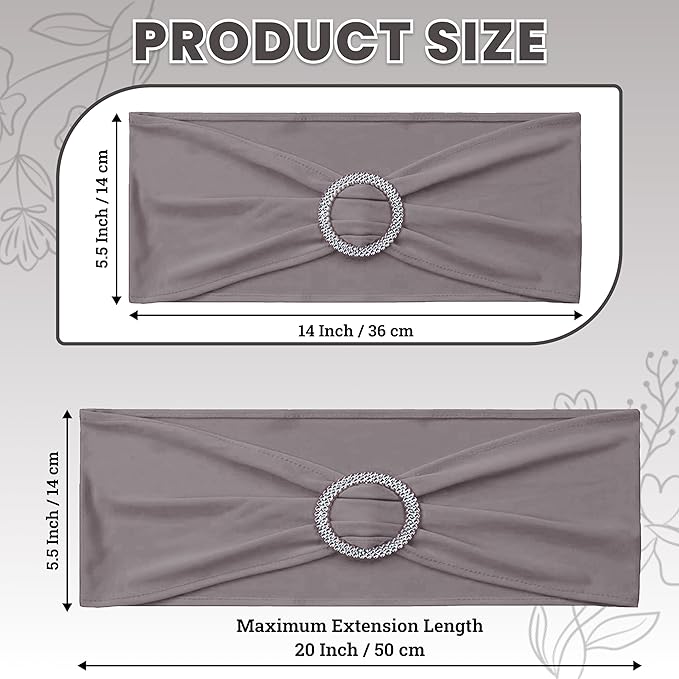 MDS Pack of 100 Spandex Chair Sashes Bow Premium Stretch Chair Cover Band with Buckle Slider Universal fits Elastic Dining Chair Ties for Wedding Party Banquet Events Decoration - Silver Gray