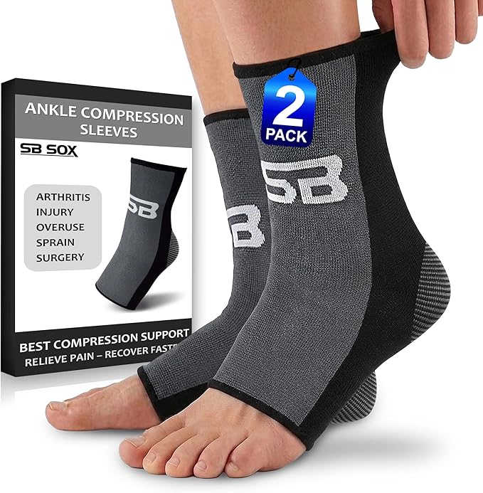 SB SOX Ankle Compression Sleeve for Men and Women (1 Pair) - Ankle Brace Support Stabilizer for Sprained Ankle, Achilles Tendonitis, Sports