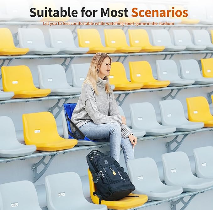 2PCS Portable Stadium Seat Cushion for Bleachers,Folding Lightweight Seat with Backrest,Adjustable Straps,Ideal for Camping,Hiking,Sports Events,Outdoor Concerts