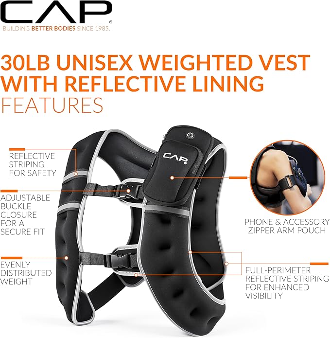 CAP Weighted Vest | 8lb -30lbs | Reflective Workout Vest for Walking, Running, Cardio, Strength Training | Multiple Colors