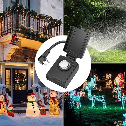 BN-LINK 24 Hour Heavy Duty Mechanical Timer, Outdoor Timer Outlet Waterproof with 30 Minutes Intervals, 2 Grounded Outlets for Christmas Lights Pool Pump,15A 1/2HP, ETL Listed（2 Pack）