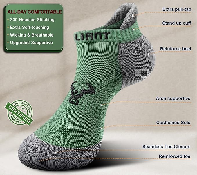 BULLIANT Men Running Socks,Active Ankle Socks No Show For Men With Cushioned Footbed Arch Support Breathable Wicking