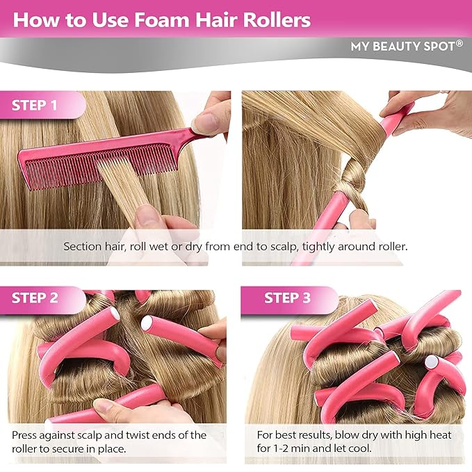 My Beauty Spot Flexi Rods Foam Hair Rollers 3/4" Diameter Professional Salon Quality 10 Pcs Rubber Hair Rollers for Long, Medium and Short Hair (Light Pink)