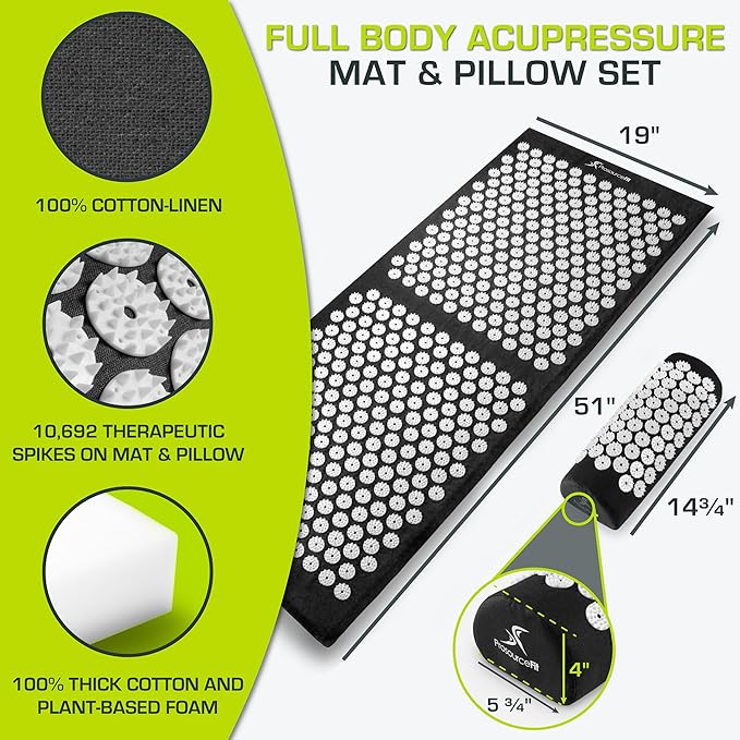 ProsourceFit Acupressure Mat and Pillow Set for Back/Neck Pain Relief and Muscle Relaxation