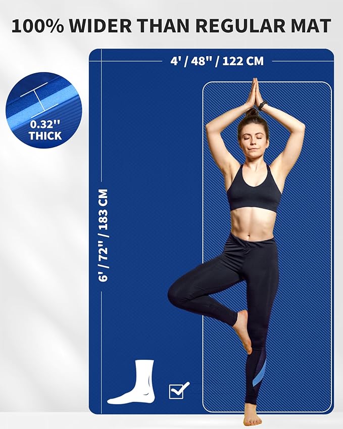 CAMBIVO Yoga Mat 72" x 48" Large Workout Mat for Home Gym Flooring | 6mm-12mm (0.24"-0.48") Extra Thick Exercise Mat for Apartment Fitness | High-Density TPE Cushioning for Joint Protection