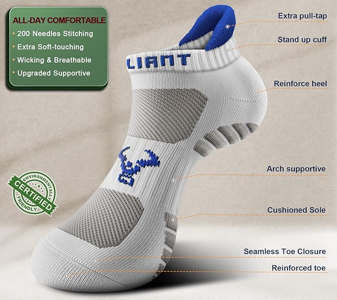 BULLIANT Men Running Socks,Active Ankle Socks No Show For Men With Cushioned Footbed Arch Support Breathable Wicking