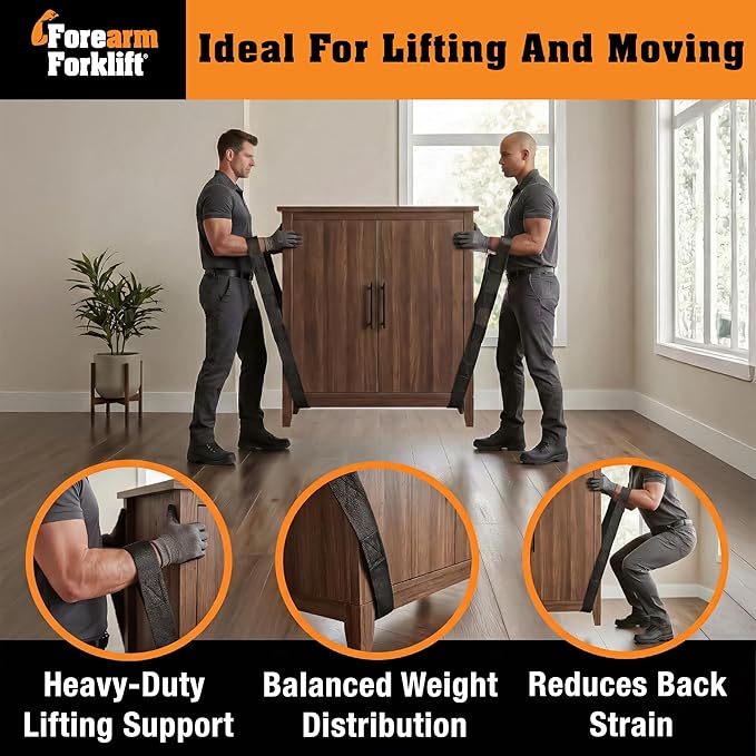 Forearm Forklift Furniture Moving Straps – 2-Person Lifting Strap for Moving Furniture, Appliances, Heavy Duty Carrying for Heavy Objects up to 800 lbs, Jet Black