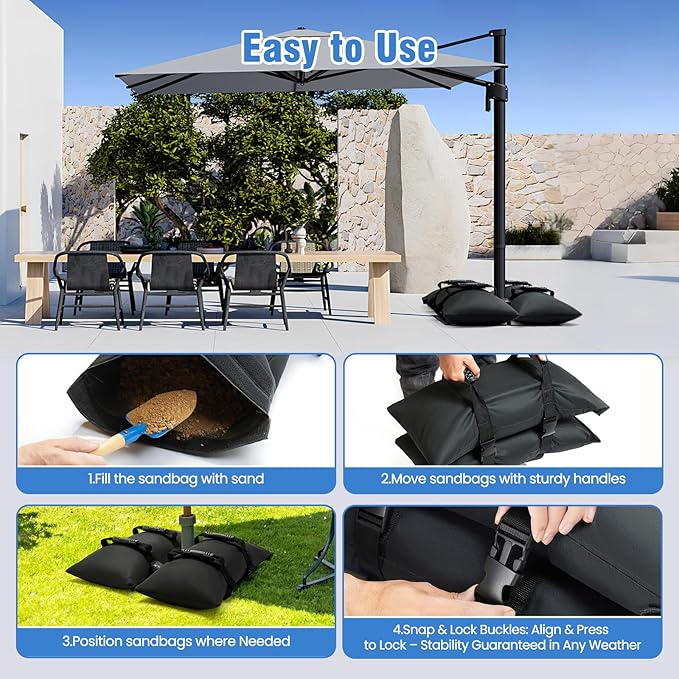 Sand Bags for Weight, 2-Pack 65LBS Heavy-Duty Fillable Sandbags for Weight to Hold Down Umbrella Base, Patio & Cantilever Umbrella Stands, Outdoor Furniture(Without Sand)(2, Large)