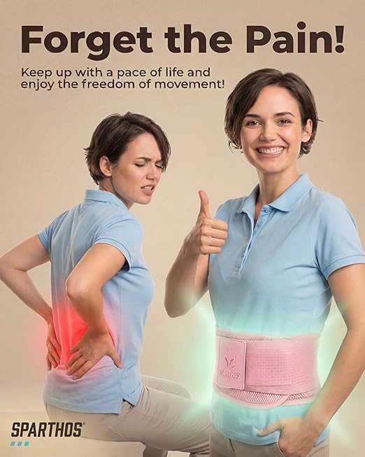 Sparthos Back Support Belt - Immediate Relief from Back Pain - Breathable With Lumbar Pad - Lower Backbrace For Home & Lifting At Work - For Men & Women - Fits 31–38″ Waist (Pink-S, Check Sizing)