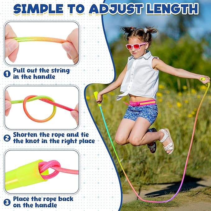 12 Pack Kids Jump Rope, Colorful Gradient Nylon Skipping Ropes for Children, 7.55FT Adjustable Length, Plastic Handles, Lightweight Skipping Ropes for Schools, Parties, and Outdoor Play