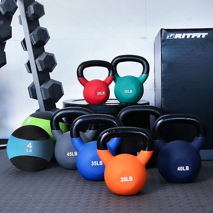RitFit Neoprene Coated Kettlebell Weight Set, Solid Cast Iron