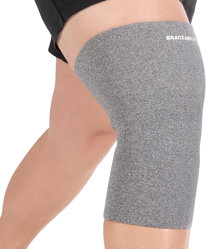 BraceAbility Plus Size Neoprene Knee Sleeve - Bariatric Knee Compression Sleeve for Large Legs and Big Thighs, Arthritis Joint Pain Support Knee Brace for Obese - Fits Men and Women (5XL - Gray)