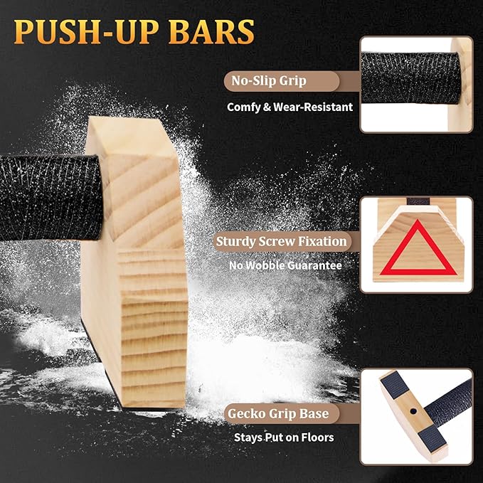 Push-up Stand, 2 PCS Wood Pushup Bars Non-Slip Base Exercise Home Workout Equipment, Wooden Parallettes Handle Stands Grip for Men Strength Training, Planks Calisthenics