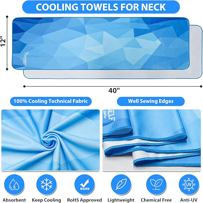 SYOURSELF Cooling Towels for Neck and Face, 4 Pack 40" x 12" Cooling Towel for Hot Weather, Soft Breathable Instant Cool Chilly Pad for Sports Golf Yoga Gym Athletes Camping Ice Towels(Mix-4pcs)