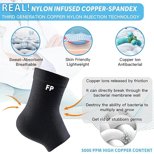 Ankle Brace for Women Men, 2 Pack Ankle Compression Sleeve Support Copper Infused Ankle Brace for Sprained Ankle, Plantar Fasciitis Sports, Achilles Tendonitis Pain Relief, Black, S