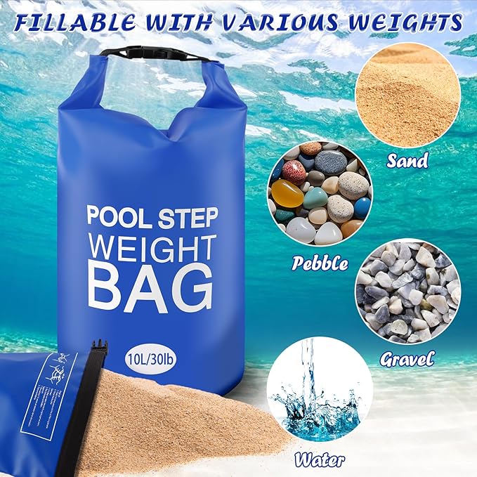 4 Pack 10L/30lb Universal Pool Step Weights 500D PVC Waterproof Swimming Pool Ladder Weights No Breaken Above Ground Pool Ladder Sand Bags, Foldable Pool Stair Weights for Pool Steps(Blue-4PCS)