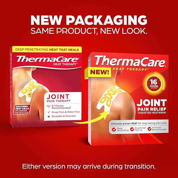 ThermaCare Portable Heating Pads - Adhesive, Disposable HeatWraps for Joint & Muscle Pain Relief - Multi-Purpose, Drug-Free Therapy with Flexible Fit (12-Count - 3 Packs of 4)