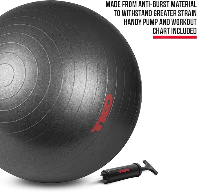 TKO Balance Ball Stability Ball for Workout - Anti Burst Large Exercise Ball Chair with Air Pump - Yoga Ball for Pregnancy, Fitness, Physical Therapy & More - Birthing Pilates Ball - 2 Sizes (Gray)