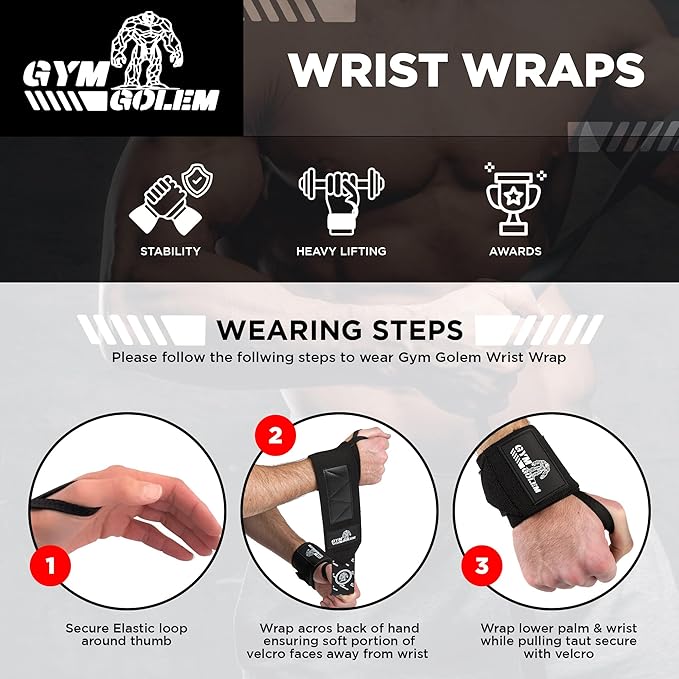 Wrist Wraps - 18-Inch Premium Support Wraps with Thumb Loop for Powerlifting, Bodybuilding, CrossFit & Shot Put (1 Pair)
