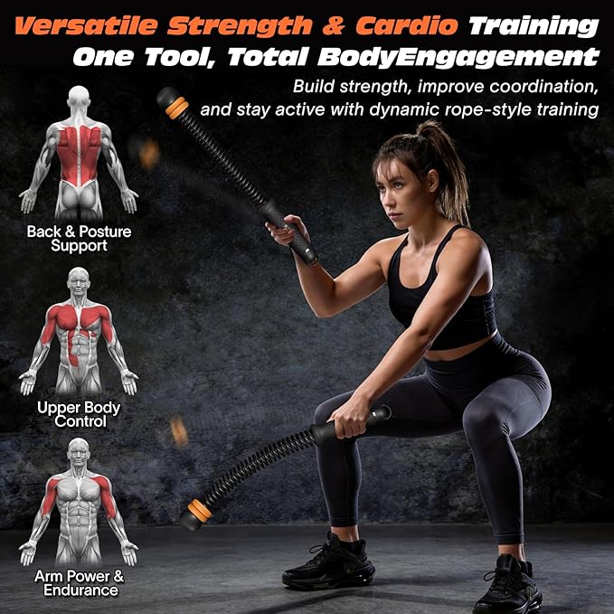 Portable Ropeless Battle Ropes, Adjustable Cordless Battle Ropes with Dual Weight Rings & Resistance Springs for Home Gym Workout, Weighted Low-Impact HIIT Exercise Equipment for Men & Women