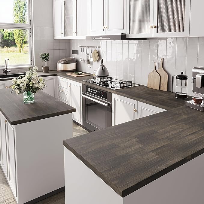 Howizz Acacia Butcher Block Countertop 60 x 25 x 1.5 Inches, Mocha Stain Solid Wood Table Top for Desk Top, Workbench Top, Kitchen Countertop