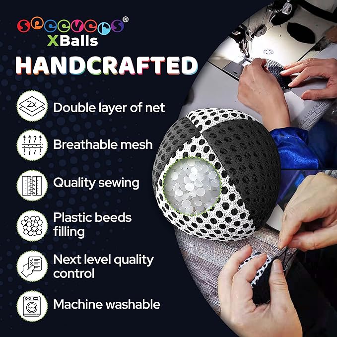 speevers Juggling Balls for Beginners and Professionals Set of 3, 14 Colors Available, 2 Layers of Net and Carry Case, Xballs Juggling Balls (Black - White, 3.9 oz)