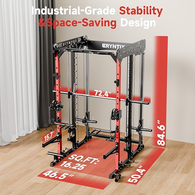 Heavy-Duty Power Cage,2600LBS Smith Machine Power Rack w/Cable Crossover, LAT Pulldown & Leg Press – 18 Attachments Squat Rack for Home Gym Strength Training Garage