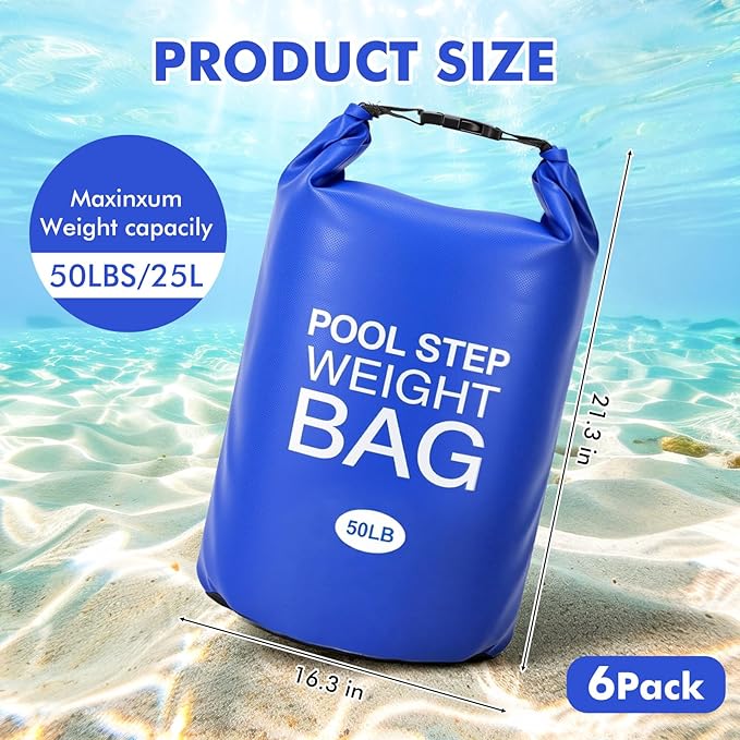 Soulchen 6 Pack Pool Ladder Weights, Heavy Duty Universal Pool Step Weights Sand Bags with Handles for Above Ground Swimming Pools, Durable Waterproof Foldable (25l/50lb)