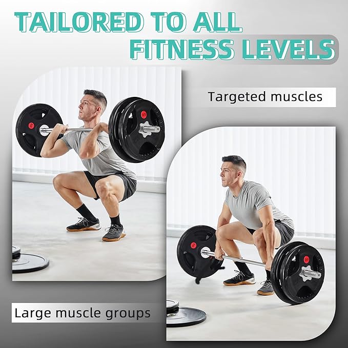 Fitvids Cast Iron Standard Weight Plates Including 5FT Standard Barbell with Star Locks, 45-Pound Set (35 Pounds Plates + 10 Pounds Barbell), Multiple Styles