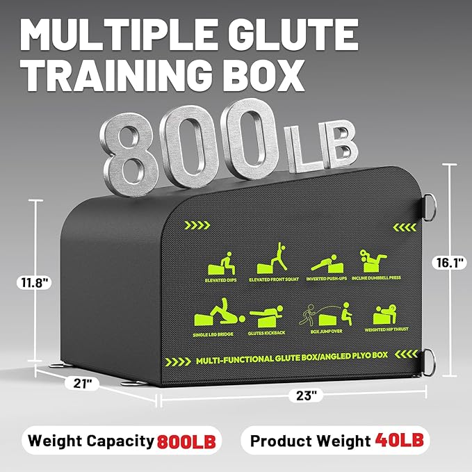 PAPABABE Hip Thrust Bench & Fitness Accessories Set, All-in-One Glute Box, Angled Hip Thrust Box with Anti-Slip Tread, Durable Jump Box at Home Gym, Core & Ab Workout Strength Training